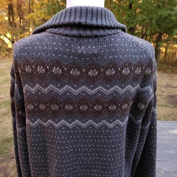 Gray Timberland Convertible Button Mock Turtleneck Fair Isle Sweater size Large - Picture 6 of 16